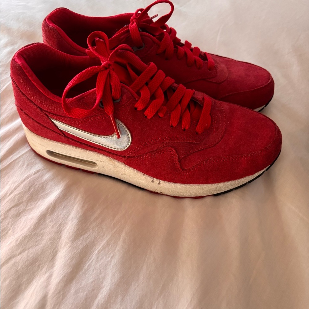 Nike Red Suede Sneakers with Silver Swoosh